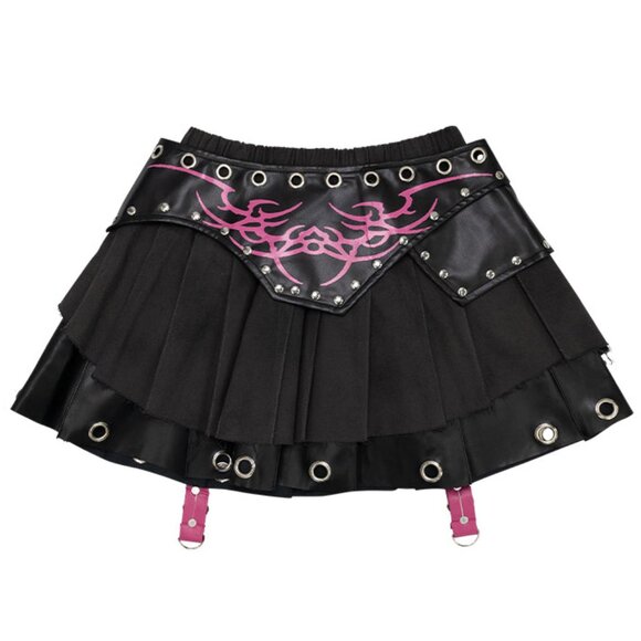 ACDC RAG - Nightmare Black Leather Pleated Skirt - Picture 8 of 8